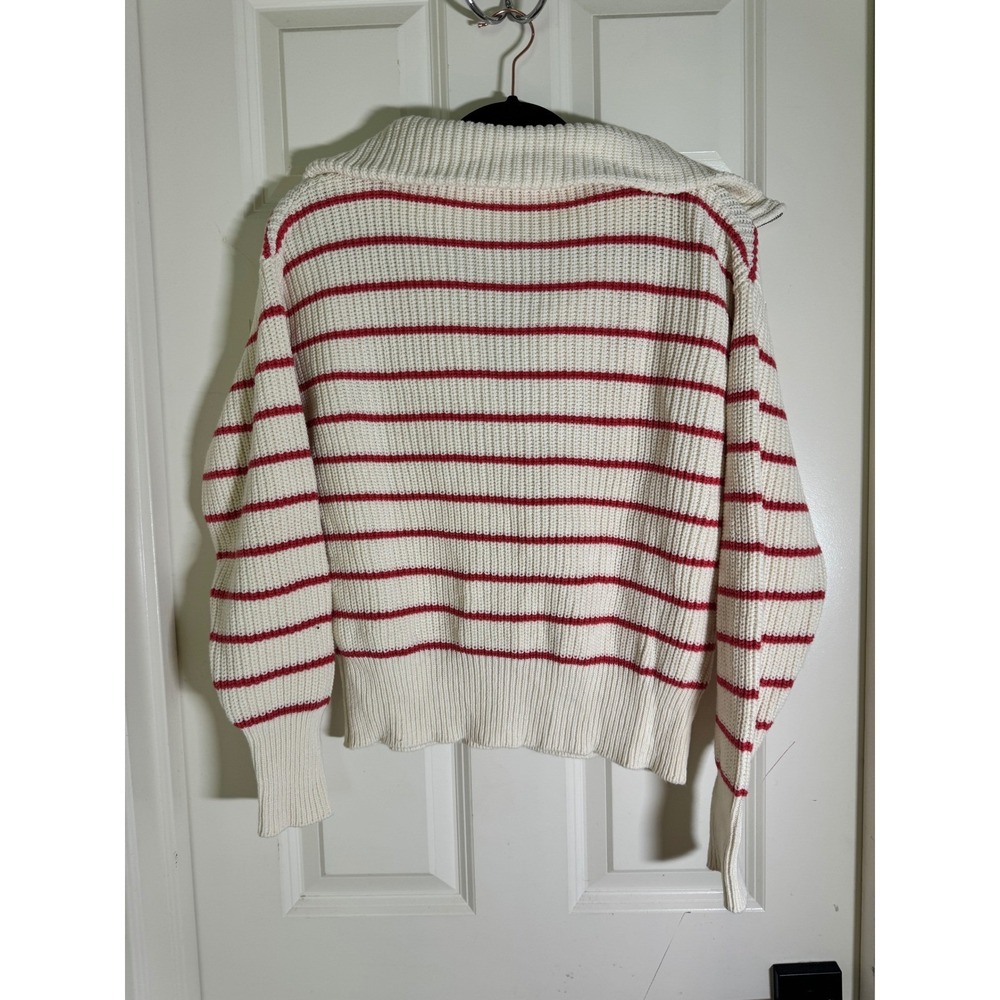 Z Supply Striped Quarter Zip Sweater Cream Red Ribbed Collar Knit XS - Picture 10 of 10